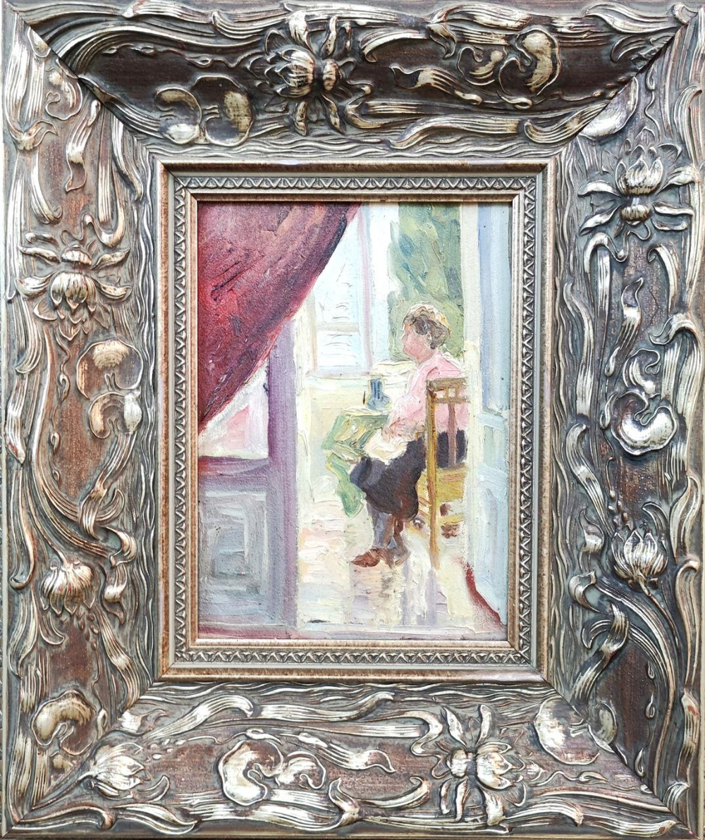 Картина Цветковой В.П. "Цветкова В.П. Автопортрет" картон/масло 18х24