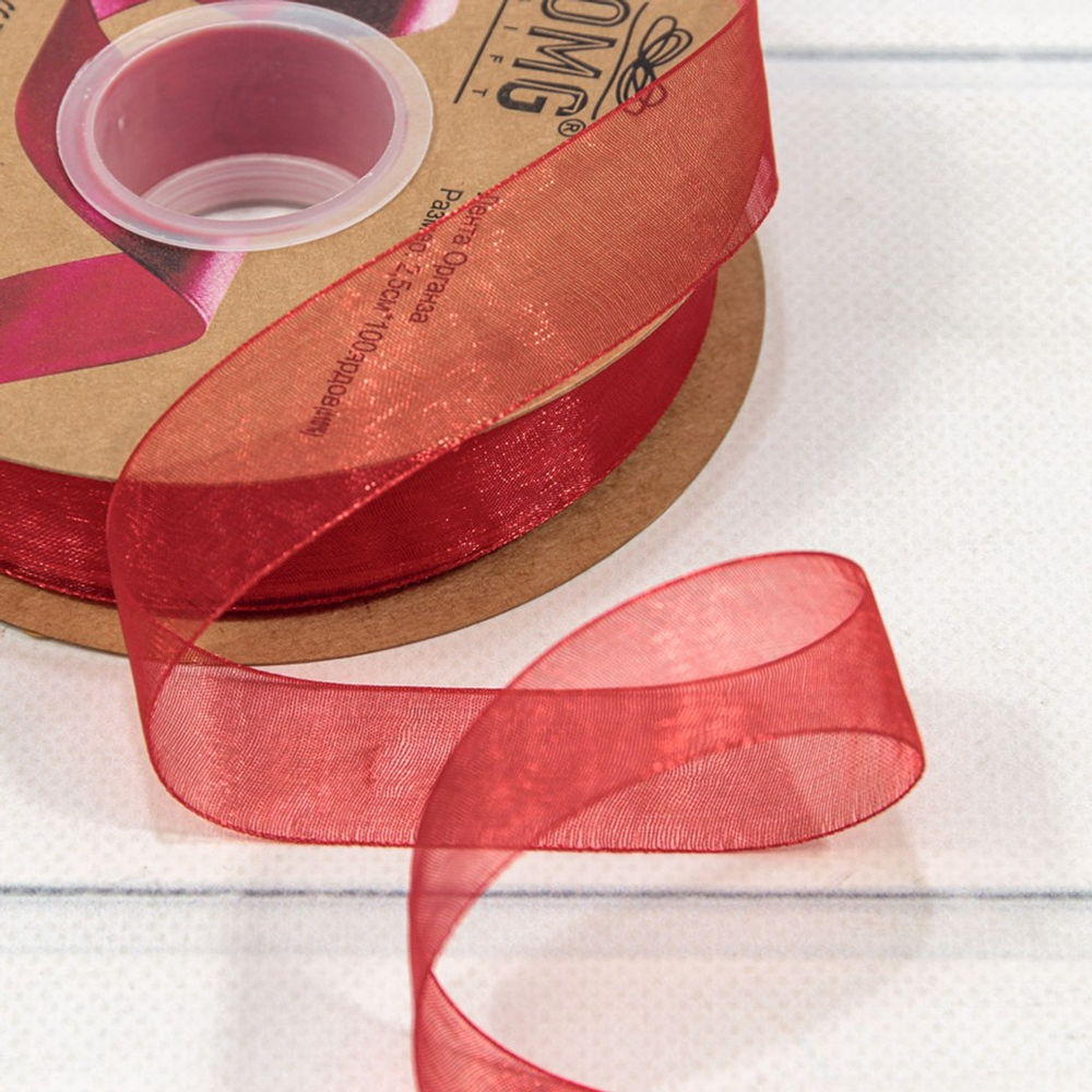 Лента Органза 2,5см х 110м (Красный)