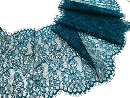 Кружево шантильи, с ресничками, 23 см, сосна (темно-зеленое), купон (1,5 м), SK-2701