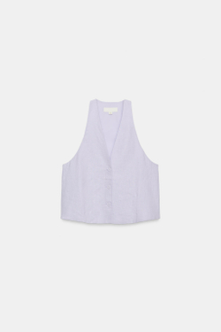 ZARA ЖИЛЕТ С ПУГОВИЦАМИ ИЗ ЛЬНА, СИРЕНЕВЫЙ
