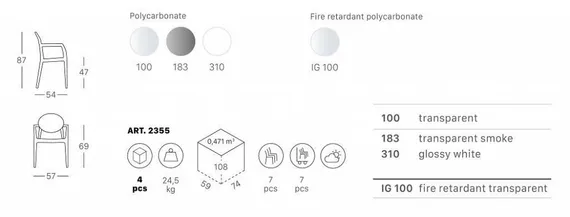Стул с подлокотниками Igloo прозрачный серый
