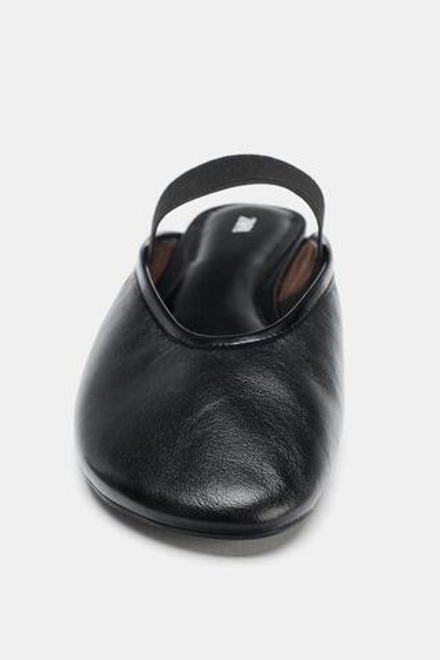 ZARA КОЖАНЫЕ БАЛЕТКИ-МЮЛИ, ЧЕРНЫЙ