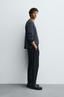 ZARA БРЮКИ ЧИНОС ИЗ КОМФОРТНОЙ РЕЛЬЕФНОЙ ТКАНИ, НЕФТЯНОЙ