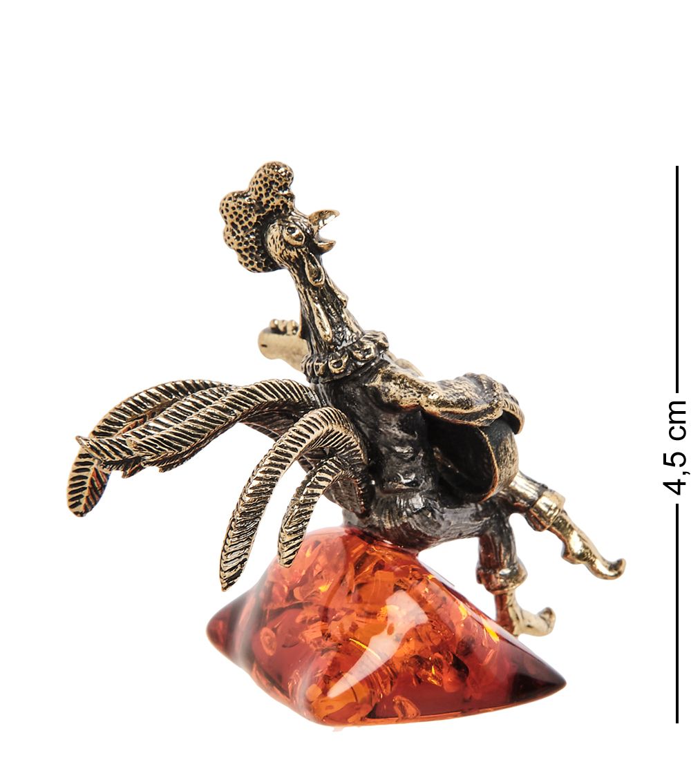 AM-1573 Фигурка «Петух с гитарой» (латунь, янтарь)