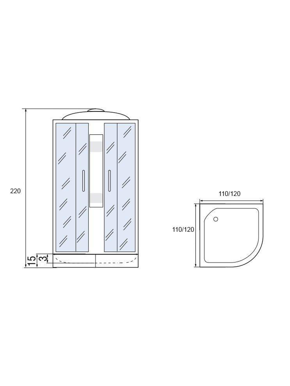 Душевая кабира  МОНОМАХ 10000005847 120/120/15  С МЗ, 1200х1200х2200, полукруг