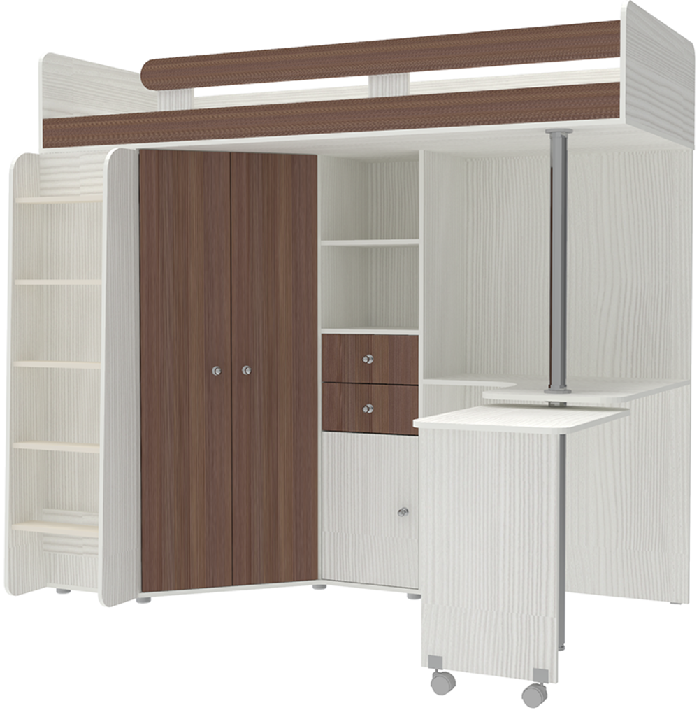 Кровать-чердак КарИВи М85 Белое Дерево Бодего Темный