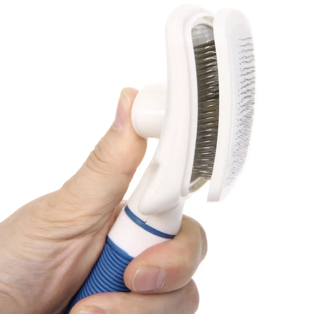 Расческа - пуходёрка для животных «ЛАПУСИКИ», коллекция БРО, прорезиненная ручка, цвет белый/голубой, 10*21.5см (блистер)