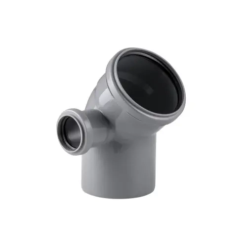 Отвод полипропиленовый PP-H безнапорный переходной для внутренней канализации с боковым выходом, с раструбом, цвет серый, РТП