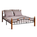 Кровать AT-126 - дерево гевея/металл, 160*200 см (Queen bed), красный дуб/черный