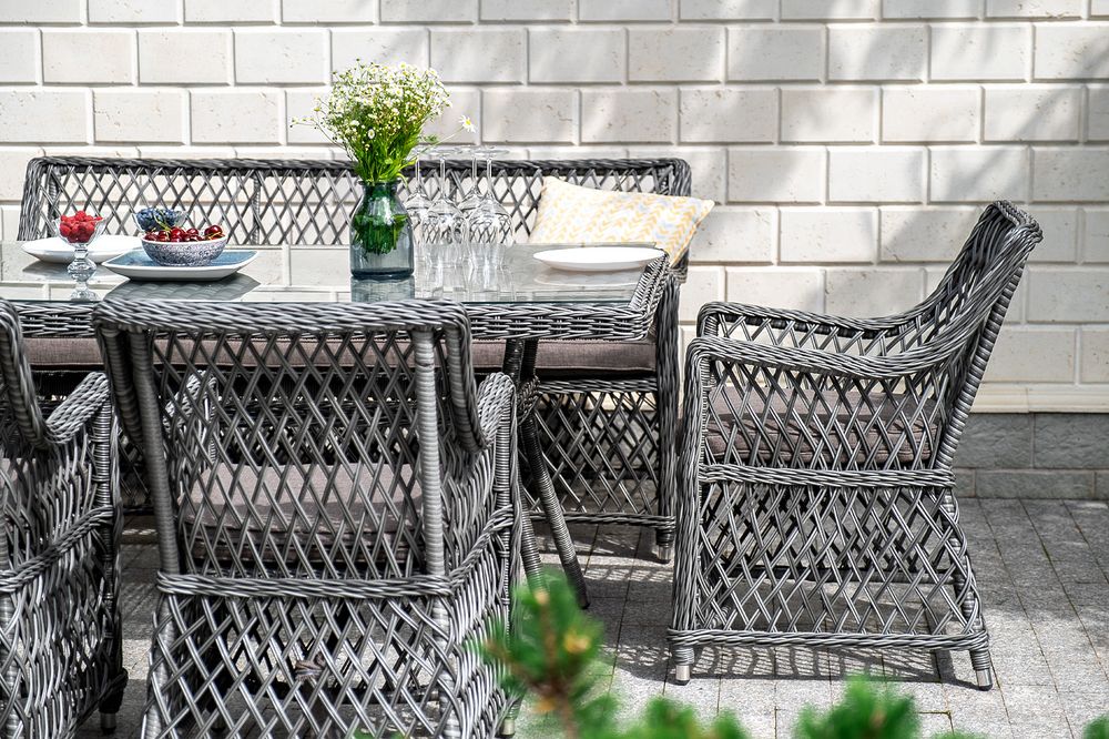"Катания" обеденная группа плетеная на 6 персон, цвет графит