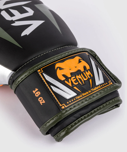 Перчатки боксерские Venum Elite Black/Silv/Khaki/Orange