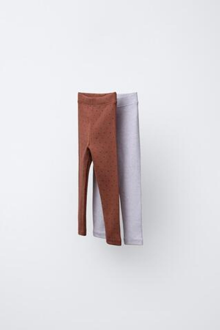 ZARA НАБОР ИЗ ДВУХ ЛЕГИНСОВ С ПРИНТОМ И ОДНОТОННЫХ, ПЕСОЧНЫЙ МЕЛАНЖ