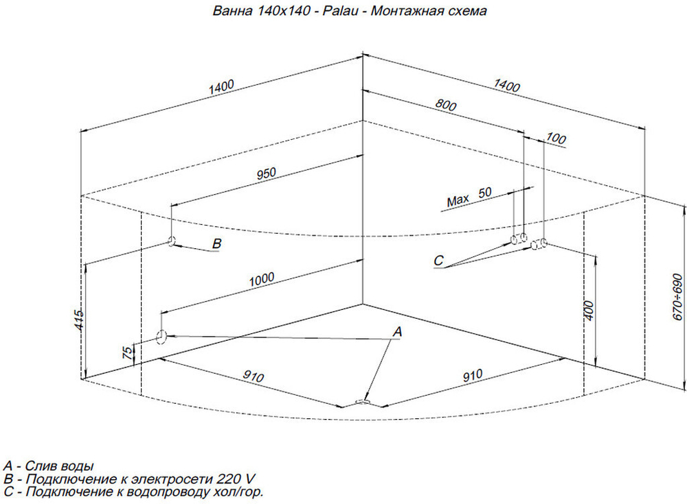Акриловая ванна Aquanet Palau 140x140