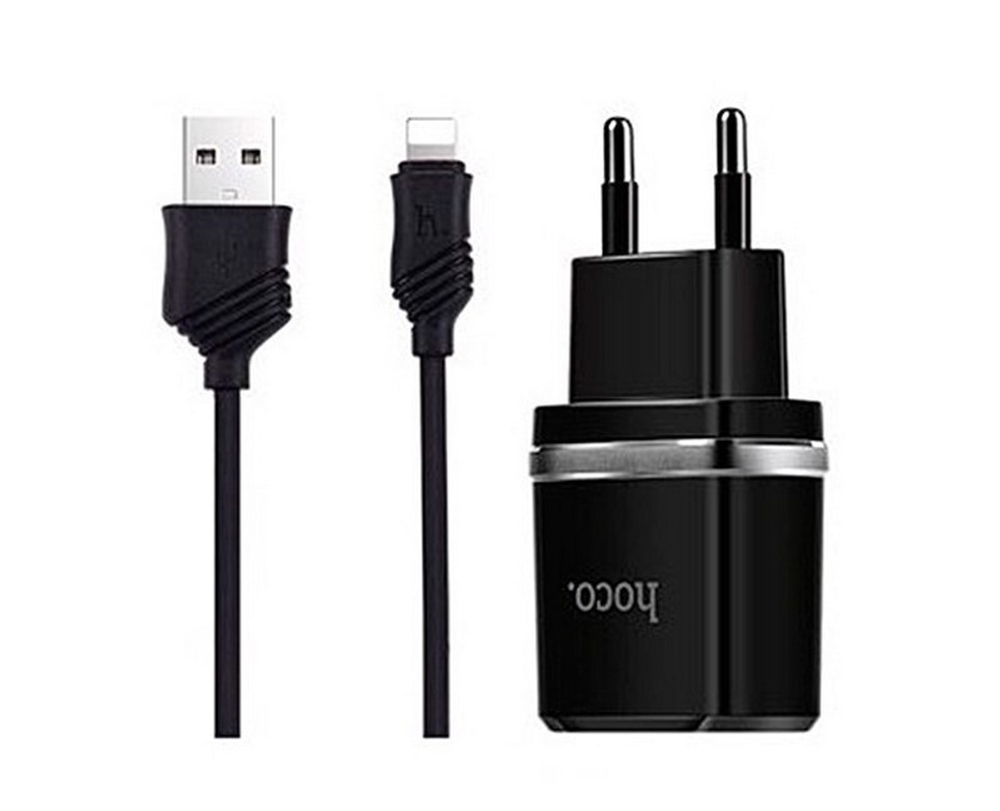Сетевая зарядка HOCO C12 Smart + кабель Lightning (2xUsb 2.4 A)