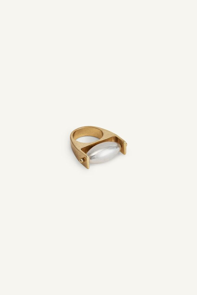 ZARA КОЛЬЦО С КОНТРАСТНОЙ ДЕТАЛЬЮ, ЗОЛОТОЙ