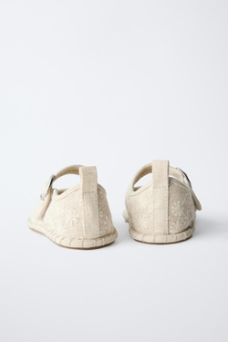 ZARA БАЛЕТКИ С ВЫШИВКОЙ, ЭКРЮ