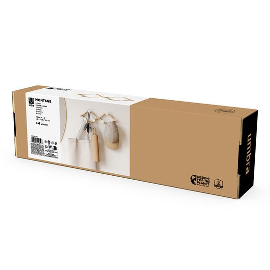 Вешалка настенная montage, 6 крючков, натуральное дерево/белая