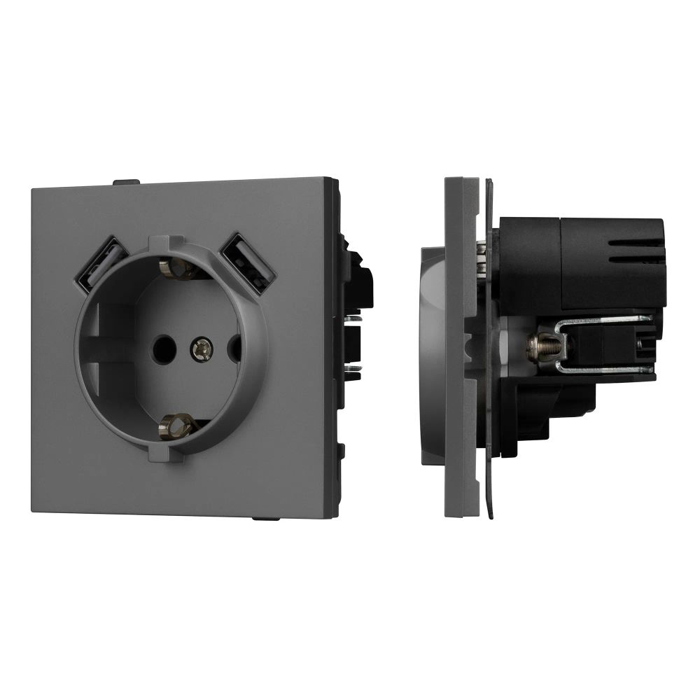 Механизм розетки с USB зарядкой SCT-TENDO-MUAA-SFPL-GR (230V, 16A) (Arlight, Матовый графитовый) 054605