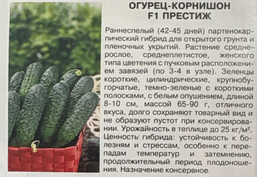 Огурец Престиж F1 0,2 г СМО-183