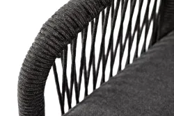 "Канны" диван 2-местный плетеный из роупа, основание дуб, роуп темно-серый круглый, ткань темно-серая 027