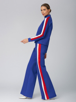 Женский хлопковый спортивный костюм синий с контрастными линиями