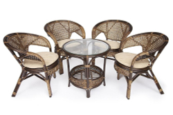 Комплект "PELANGI"  02/15 ( стол со стеклом + 4 кресла ) [без подушек] ротанг, кресло 65х65х77см, стол диаметр 64х61см, walnut (грецкий орех)