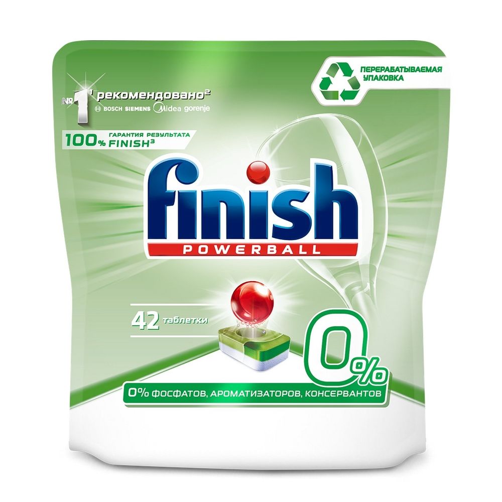 Таблетки для мытья посуды в ПММ Finish Powerball 0% бесфосфатные, 42 шт