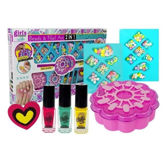 Большой подарочный набор " Beads & Nail Art"  2 в 1 для маникюра + набор для изготовления браслетов