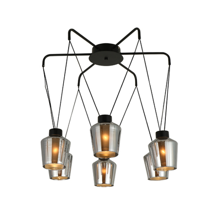 Люстра подвесная 6x40Вт E27, металл/стекло, черный, дымчатый плафон