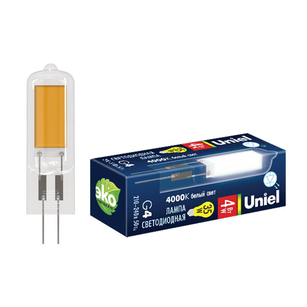 LED-JC-220/6W/4000K/G4/CL GLZ08TR Лампа светодиодная, прозрачная. Белый свет (4000К). Картон. ТМ Uniel.
