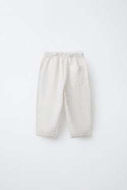 ZARA БРЮКИ СТРУЯЩЕГОСЯ КРОЯ ИЗ СМЕСОВОГО ЛЬНА, ЭКРЮ