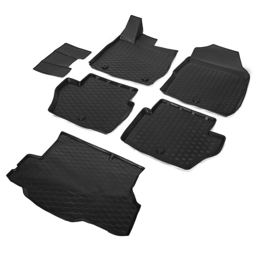 Коврики в салон и багажник автомобиля (комплект) Rival для Ford Fiesta VI поколение рестайлинг седан 2015-2019, полиуретан, с крепежом, 6 частей, K11805003-1