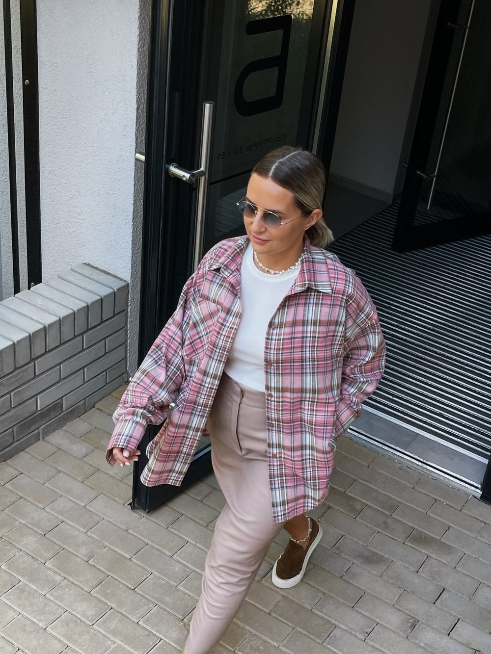 Рубашка в розовую клетку