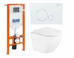 Унитаз подвесной BelBagno UNO BB3105CHR безободковый, с крышкой микролифт, с инсталляцией и белой кнопкой