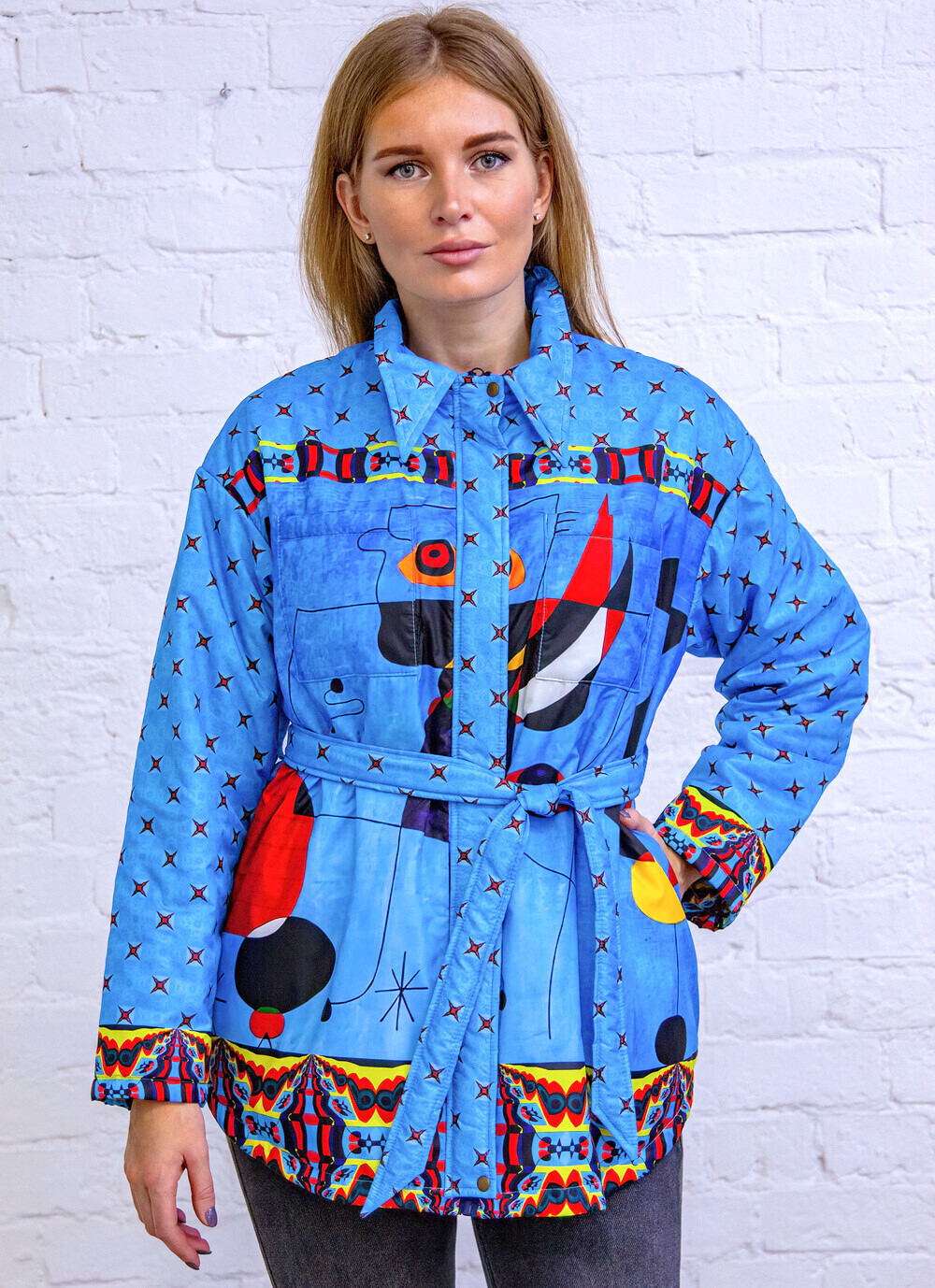 Куртка-рубашка "Миро синий", по мотивам абстрактной живописи Жоан Миро