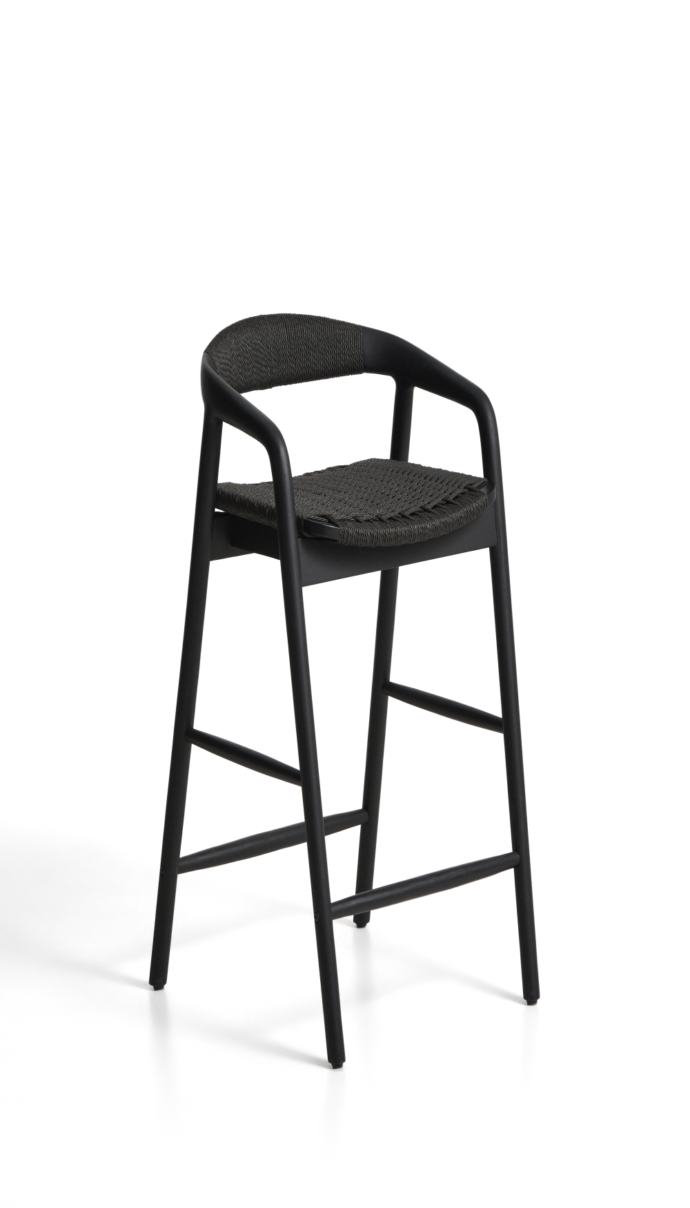 Уличный полубарный стул Derile из массива дуба и веревки в черной отделке