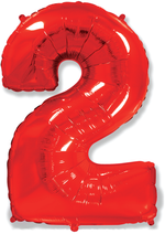 Шар (40"/102 см) Цифра, 2, Красный, в упаковке