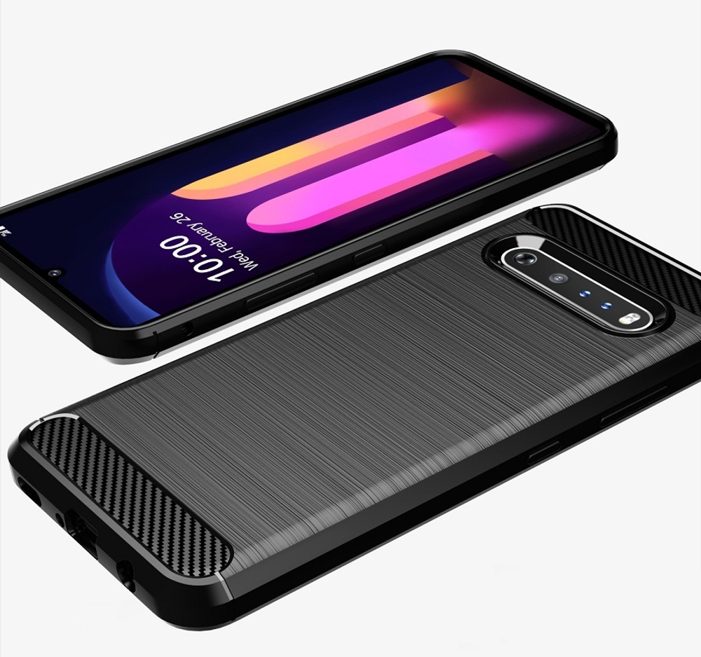 Черный чехол мягкий для LG V60 ThinQ, серия Carbon от Caseport