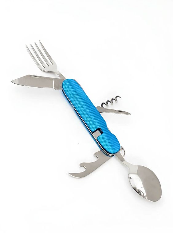 Мультитул 6в1 походный приборы: нож, вилка, ложка, открывашка Синий