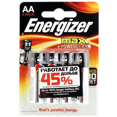 Батарейка щелочная ENERGIZER MAX LR6 (AA) 1.5В (4 шт) (Цвет: серебристый)