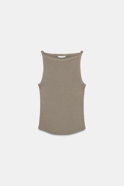 ZARA ТОП ХАЛТЕР В РУБЧИК С ЭФФЕКТОМ ПОТЕРТОСТИ, ТЕМНО-СЕРЫЙ