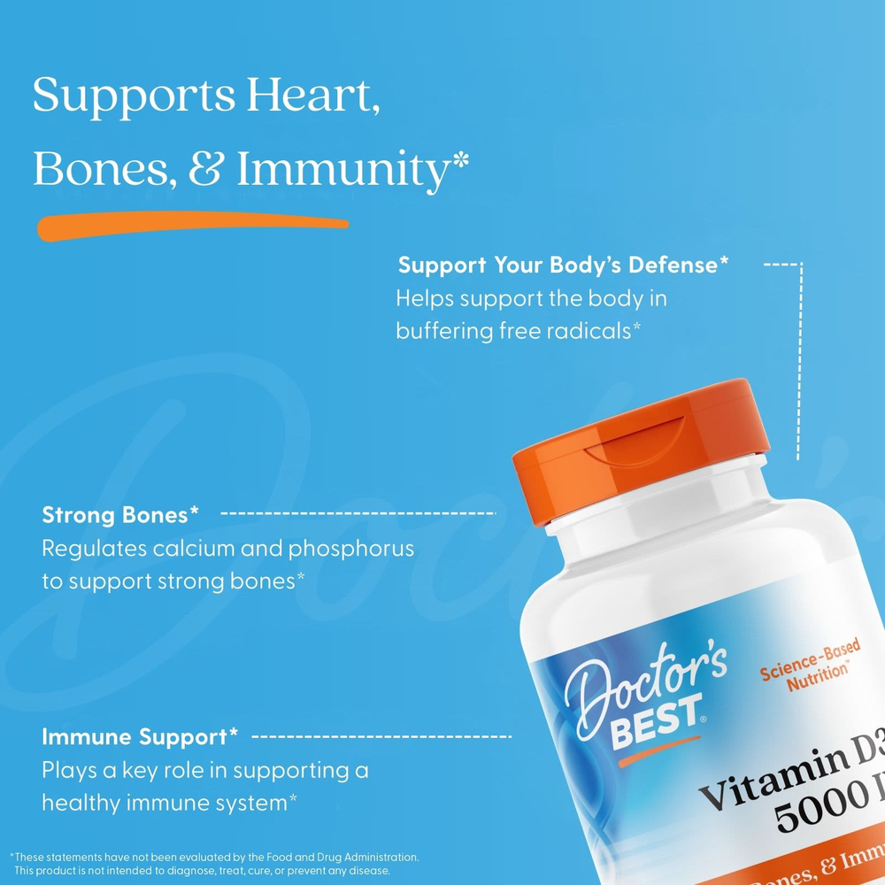 Doctor's Best, витамин D3, 125 мкг (5000 МЕ), 720 капсул