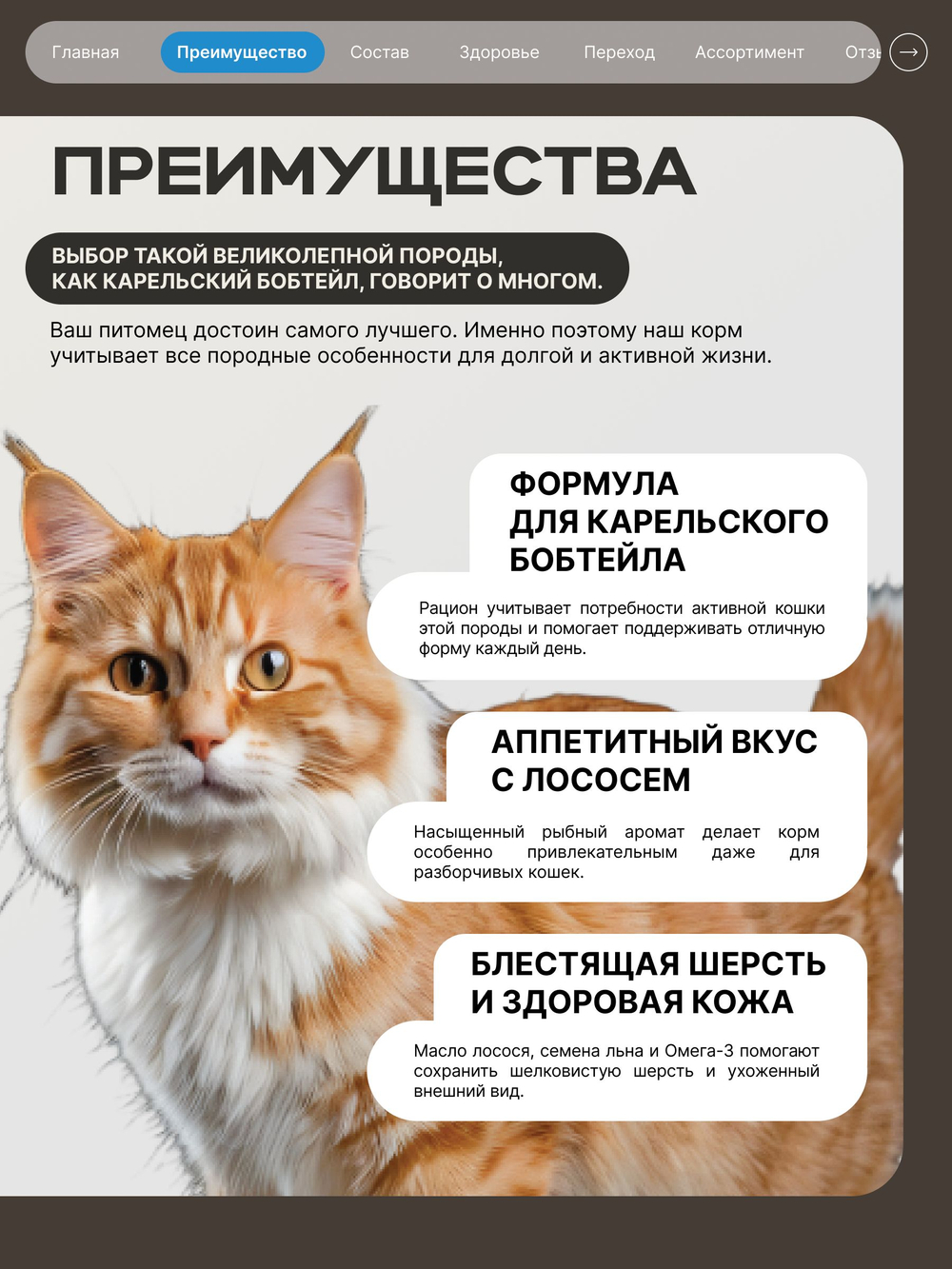 Корм сухой для взрослых кошек породы Карельский бобтейл, с лососем, 400 гр, QUATTRO