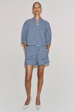 ZARA ШОРТЫ В КЛЕТКУ ВИШИ — ZW COLLECTION, БЕЛЫЙ/МОРСКОЙ СИНИЙ