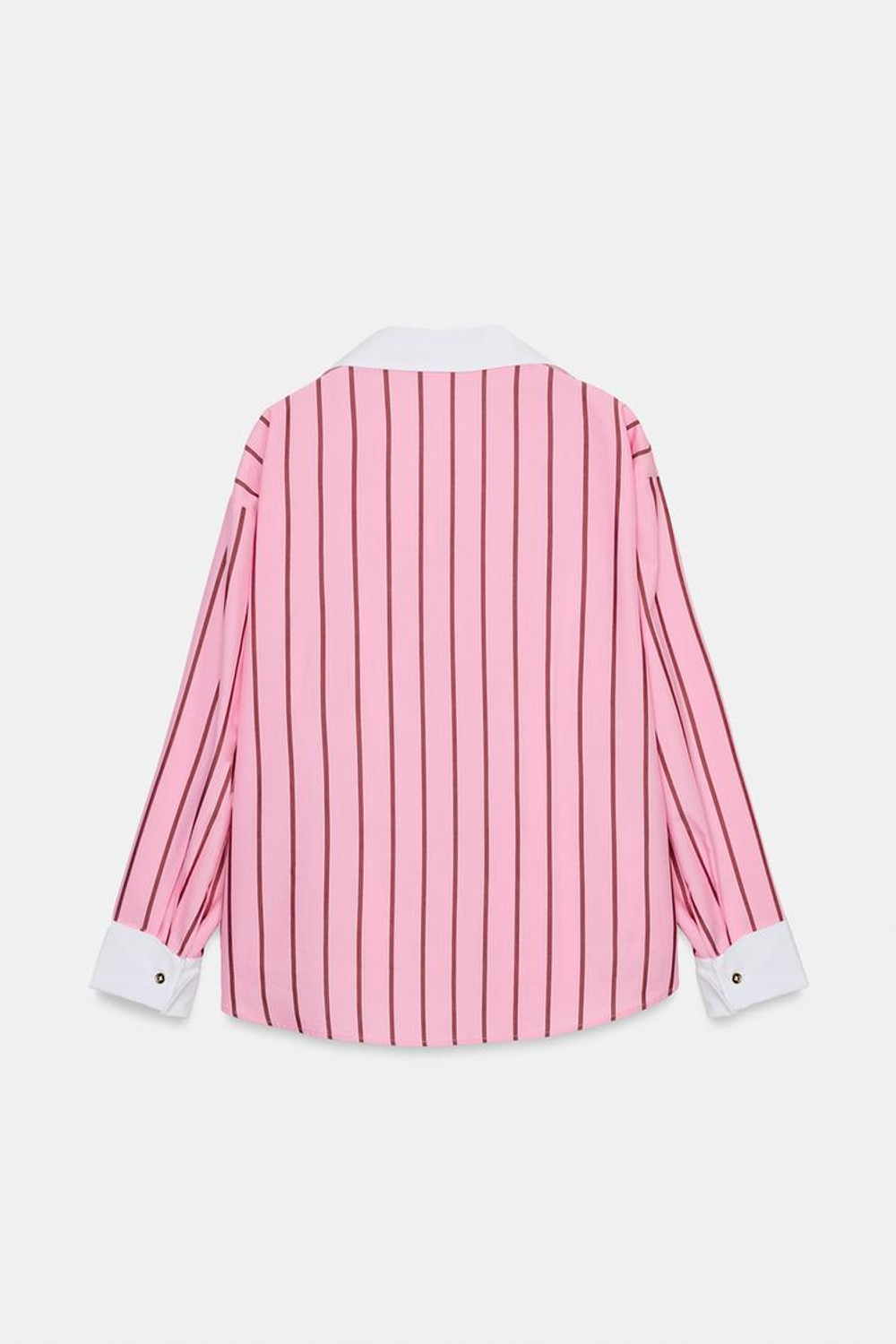 ZARA РУБАШКА ОВЕРСАЙЗ В ПОЛОСКУ С КОНТРАСТНЫМИ МАНЖЕТАМИ, РОЗОВЫЙ/БЕЛЫЙ