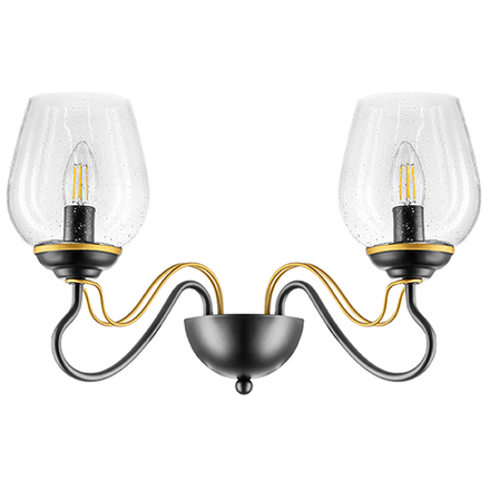 734627 Бра BOLLA 2х40W E14 ЧЕРНЫЙ/ЗОЛОТО/ПРОЗРАЧНЫЙ