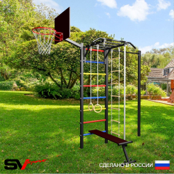 Уличная шведская стенка Sv Sport с комплектом турник прямой У473К (Турник-Рукоход/Скамья/Канат/кольца/лестница/Щит баскет)