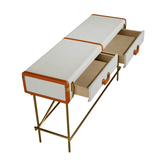 Консольный стол 3271 из шпона ореха и светло-серой ткани