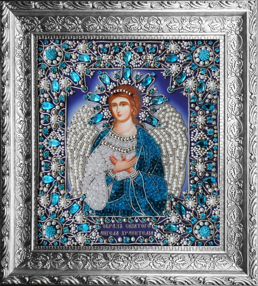Принт-И18б Ткань с нанесенной авторской схемой Ангел Хранитель (Серебро)