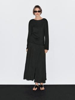 Massimo Dutti Свитер с воротником лодочкой из смесовой шерсти, черный